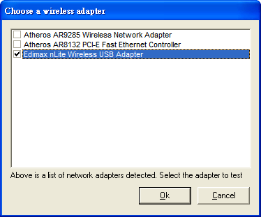 選取使用的無線網路卡